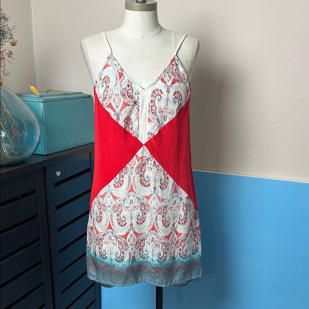SW3 Bespoke Silk Polyester blend slip dress size M red and blue design